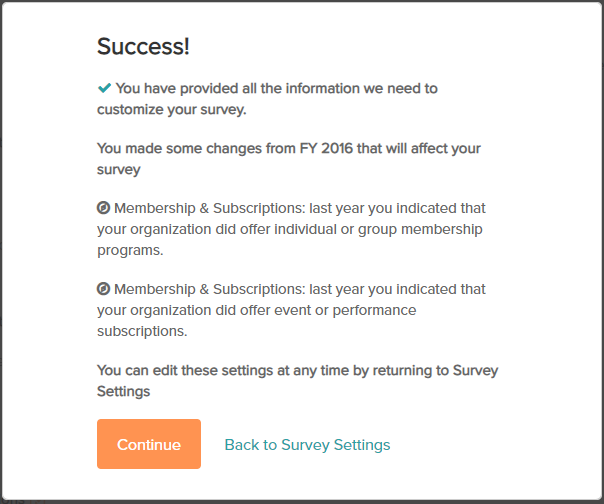 changes in survey settings from prior year